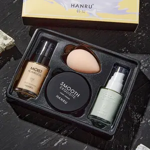 Korean Foundation Makeup Set 4-Piece Kit, Complete Beginner Set for Women, Concealer, Primer, Loose Powder, Perfect Gift