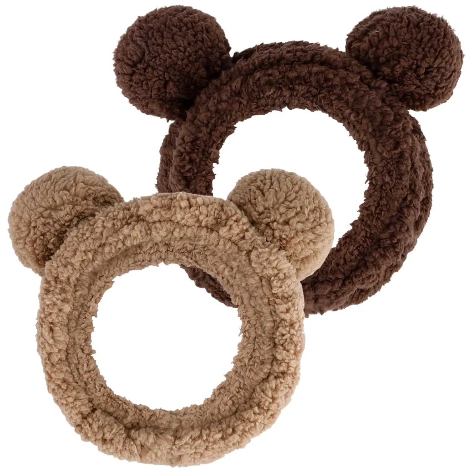 2PCS Bear Ears Spa Headband No Slip Head Band for Face Wash Makeup Skincare Facial Elastic Hair Carol Fleece Headbands Women (Brown Coffee)