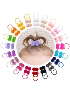 20pcs Cute Plush Ball Hair Ties Set, Ponytail Rubber Bands Accessories, Suitable for All Seasons, Woven Fabric Style, Pigtails