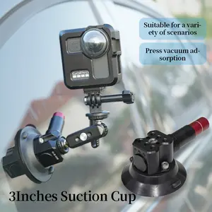Aluminium mount with 1/4 3/8 20 female thread, 3 in (approx. 7.6 cm) rubber suction cup for camera, any smooth surface (black) Holder Resistance  Smartphone Alloy camera stabilizer Wireless Video