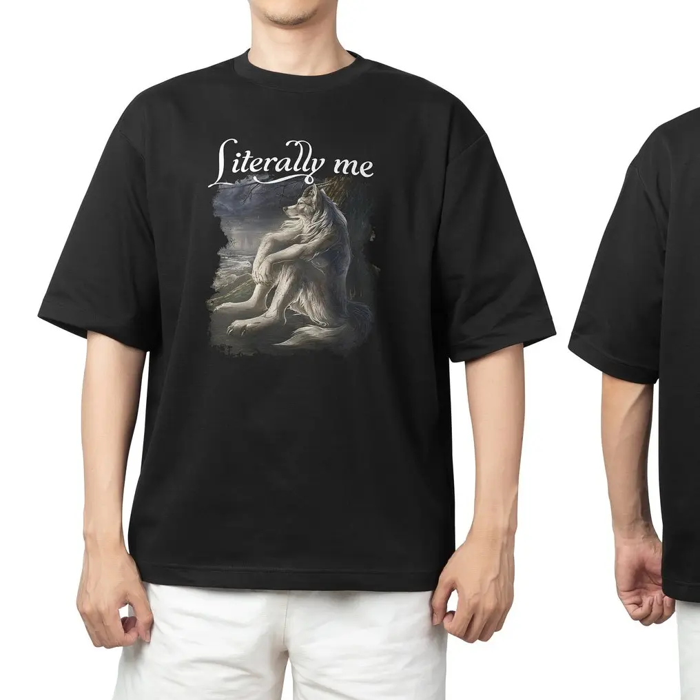 Men's 100% Cotton Baggy Emo Wolf Graphic Tee - Aesthetic Twilight-Inspired Lonely Wolf Front Print, Grunge Casual Streetwear for Introvert Style, Pairable with Sneakers & Flannel, Tops, Forest, Classic, Relaxed Fit, Menswear, Oversized, Soft