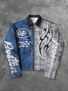 Men's casual streetwear jacket with color-blocked plaid design, autumn style Coats