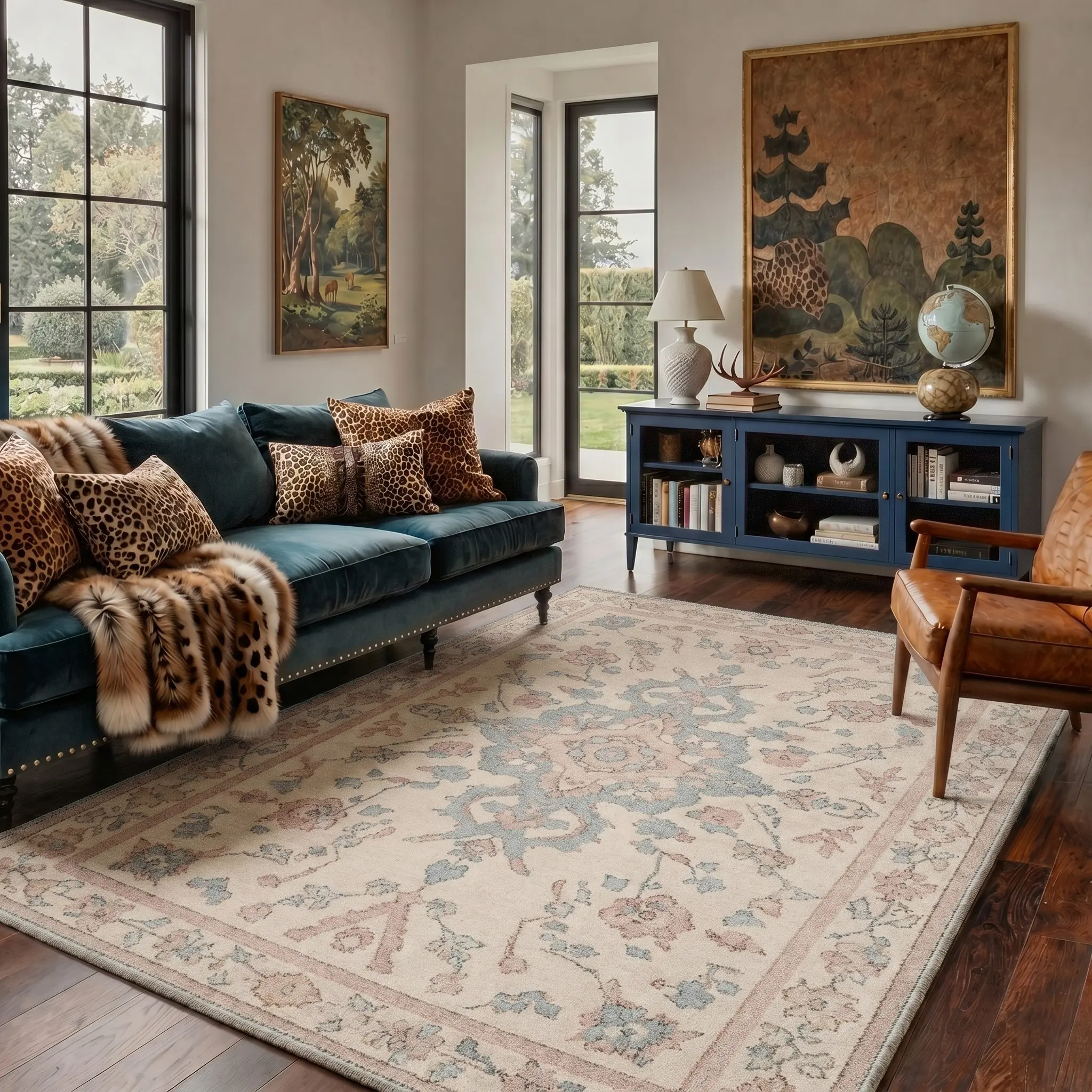 【Back To School】GENIMO Machine Washable Area Rug Non Slip Floor Carpet Pet Friendly Soft Rug for Living Room Bedroom Kitchen Hallway Home Home Essentials,ARP5810-OCHRE BLOOM