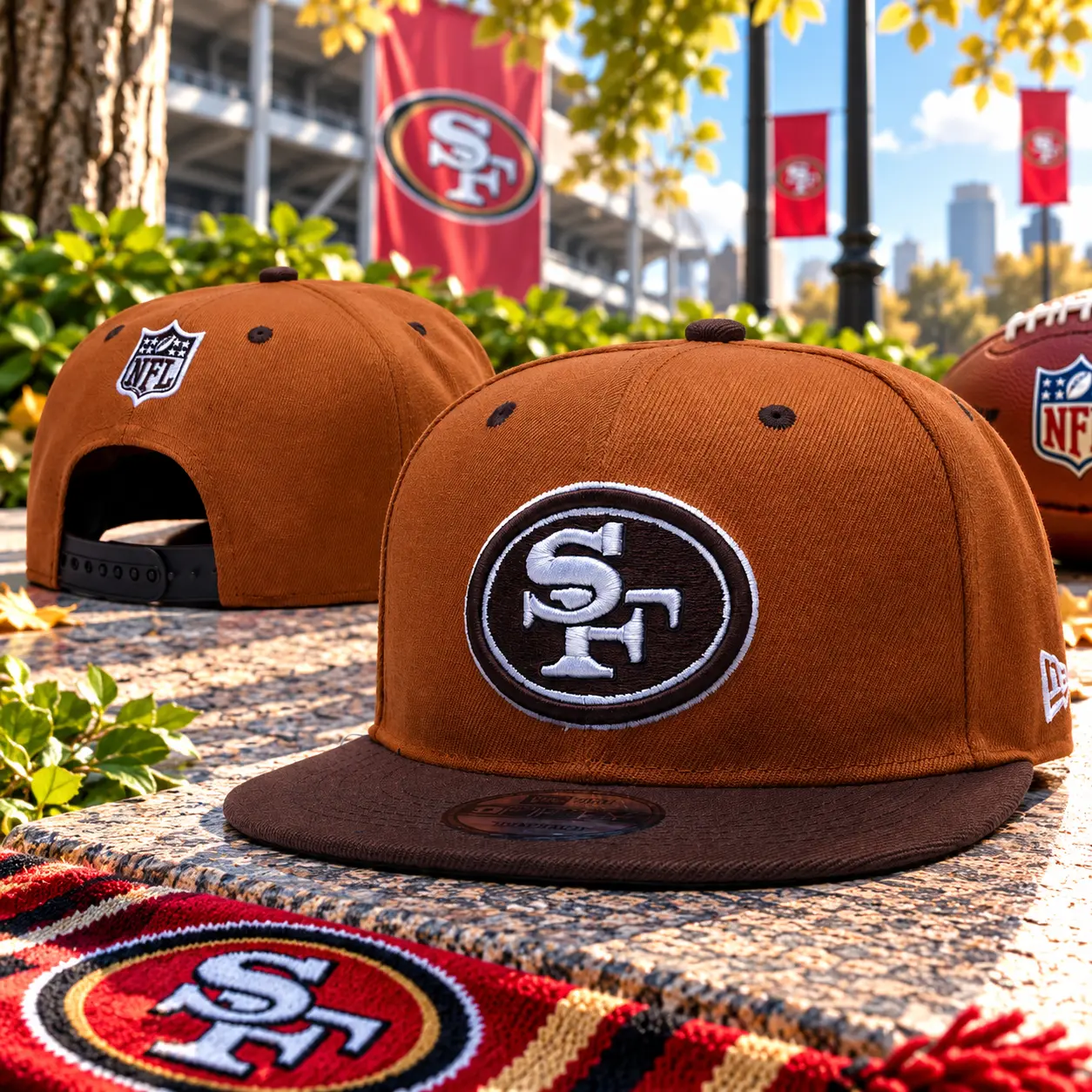 San Francisco 49ers Chocolate Brown Snapback – White SF Embroidered Logo, Adjustable Flat Brim