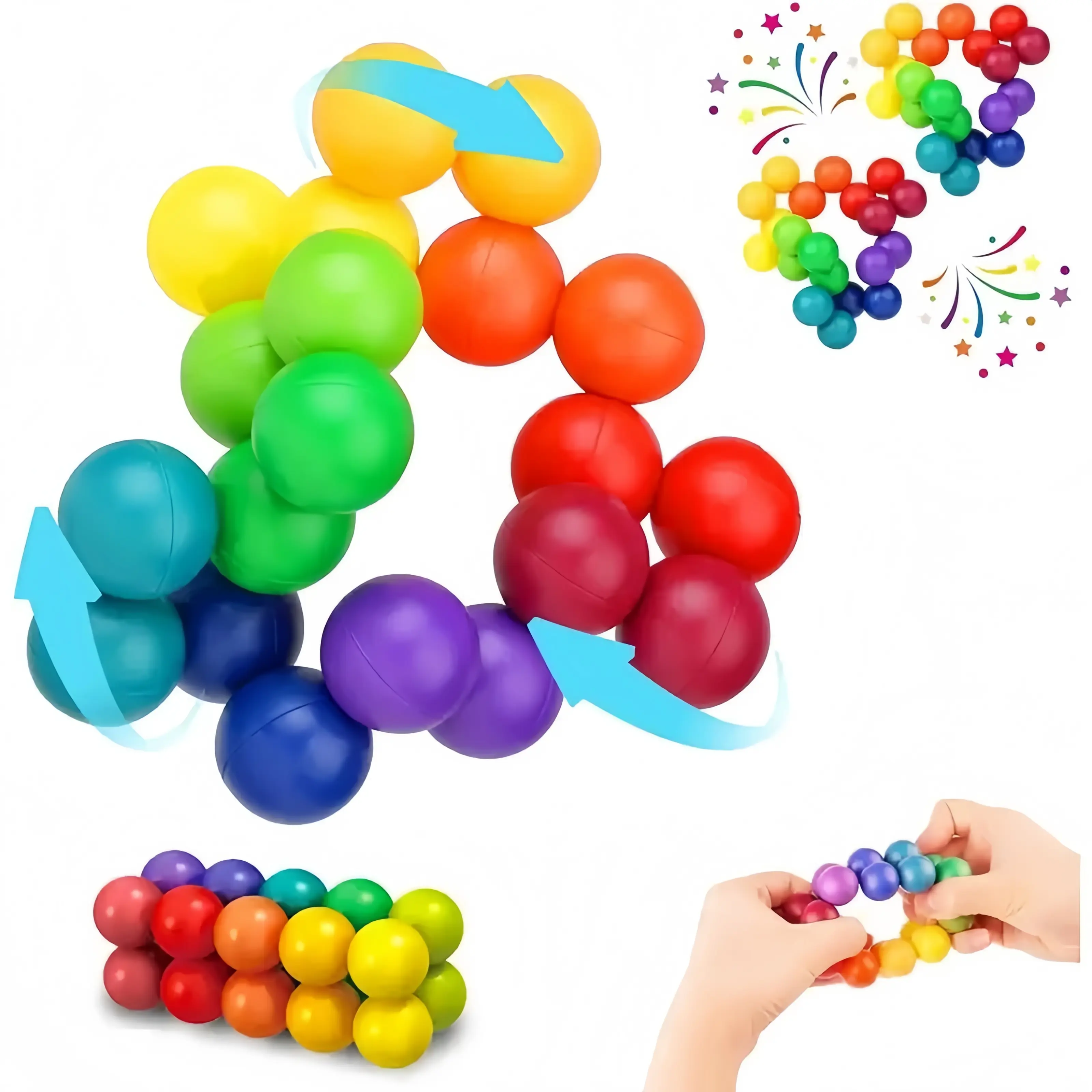 4PCS Plastic Compact Rainbow Rotating Stress Relief Fidgets - Unisex Toddlers+ 3D Educational Puzzle Blocks, Enhances Color Perception, Boosts Creativity, Ideal for Restaurant Use