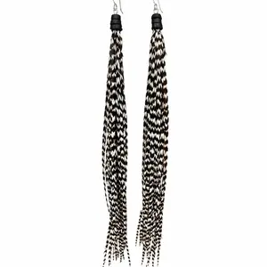 Black White Grizzly Feather Earrings 8 Inch