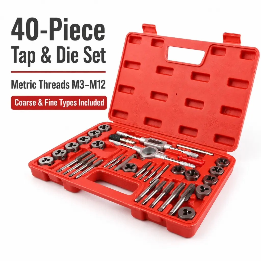 40-Piece Premium Tap and Die Set, SAE Unified Screw Thread, Size #4 to 1/2” | Include UNC Coarse, UNF Fine and NPT Threads | Essential Threading Tool Kit with Complete Handles and Accessories