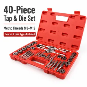 40-Piece Premium Tap and Die Set, SAE Unified Screw Thread, Size #4 to 1/2” | Include UNC Coarse, UNF Fine and NPT Threads | Essential Threading Tool Kit with Complete Handles and Accessories