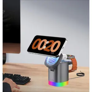 Wireless Charging Station Magnetic for Office Workers, 3-in-1 Charger Stand for Mag-Safe - Foldable Travel Dock for iPhone 17/16/15/14/13/12 Pro/Max/Plus, A-pple Watch 10-2, Air-Pods 4/3/2/Pro