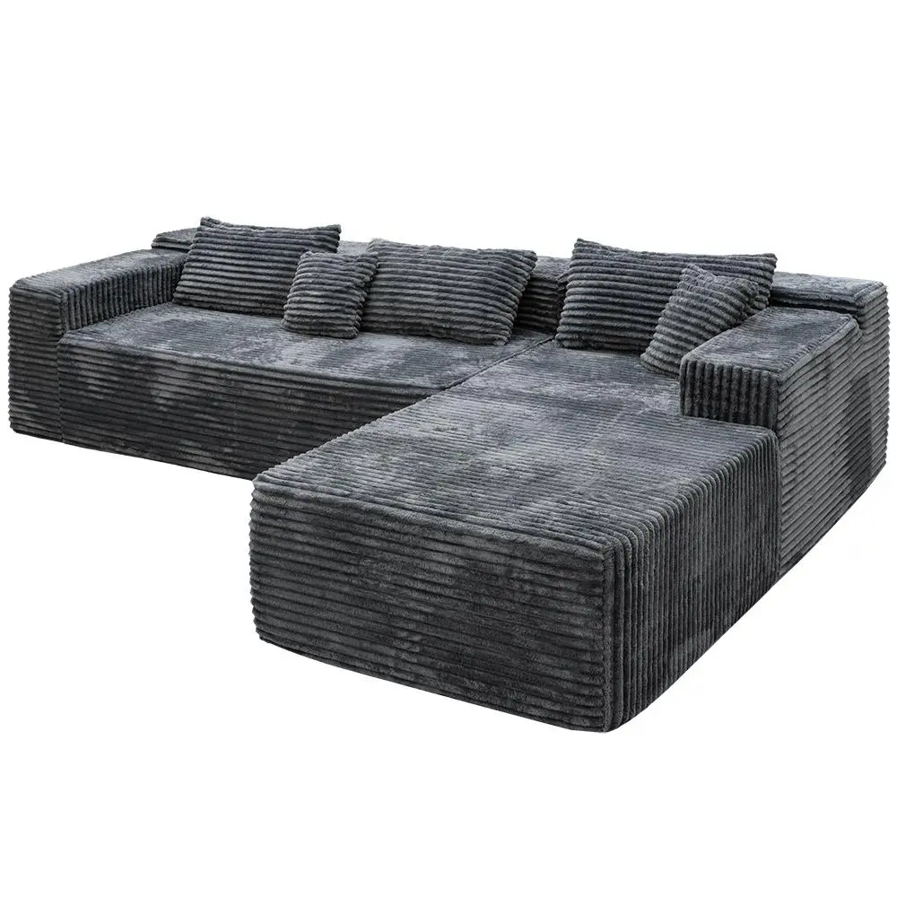 Grey(plush Corduroy Fabric)-Right Facing Chaise