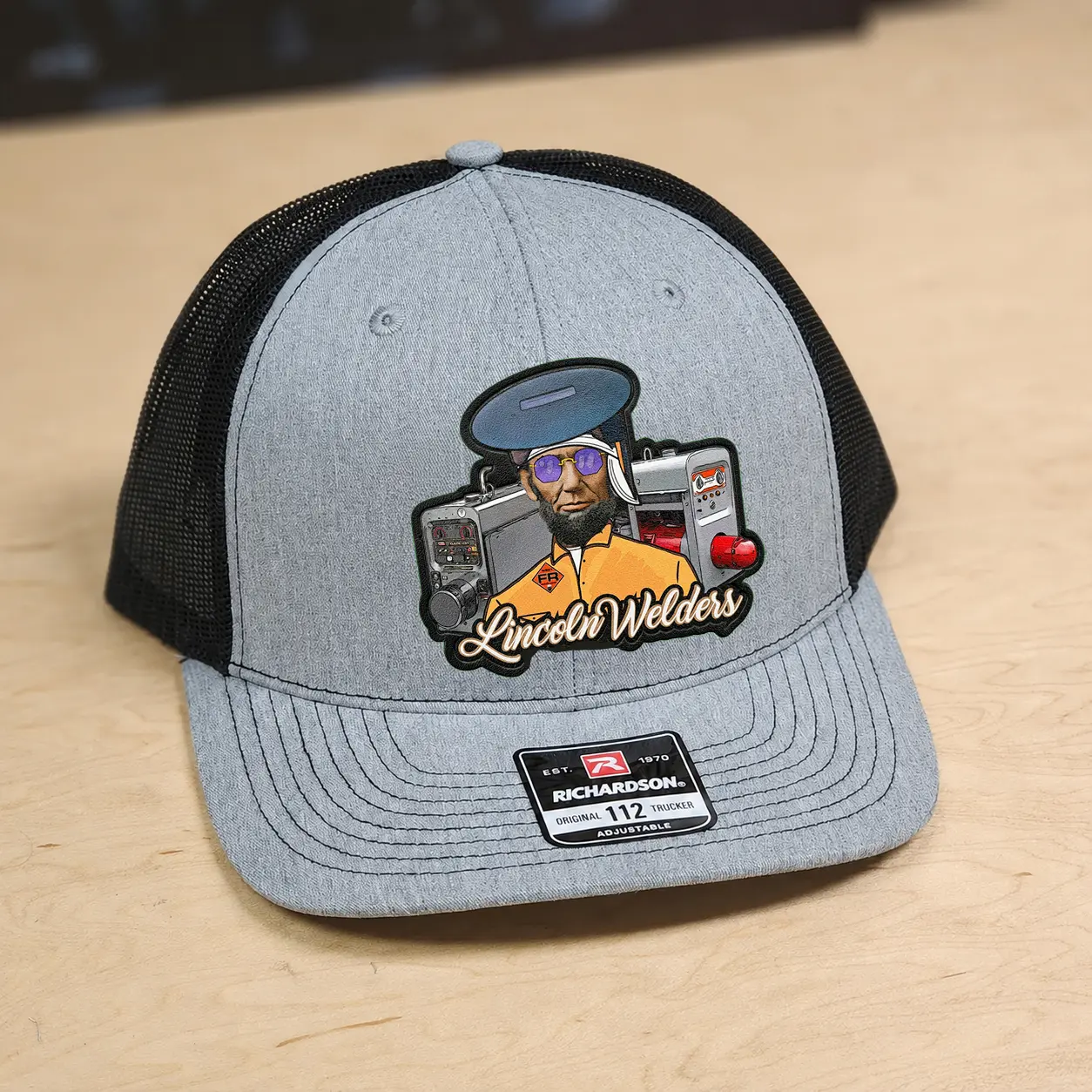 Lincoln Welders Custom Patch Trucker Hat Richardson 112 Welding Cap for Men Funny Welder Gift Lincoln Electric Inspired Design Professional Welding Gear Mesh Back Adjustable Snapback Hat Grey and