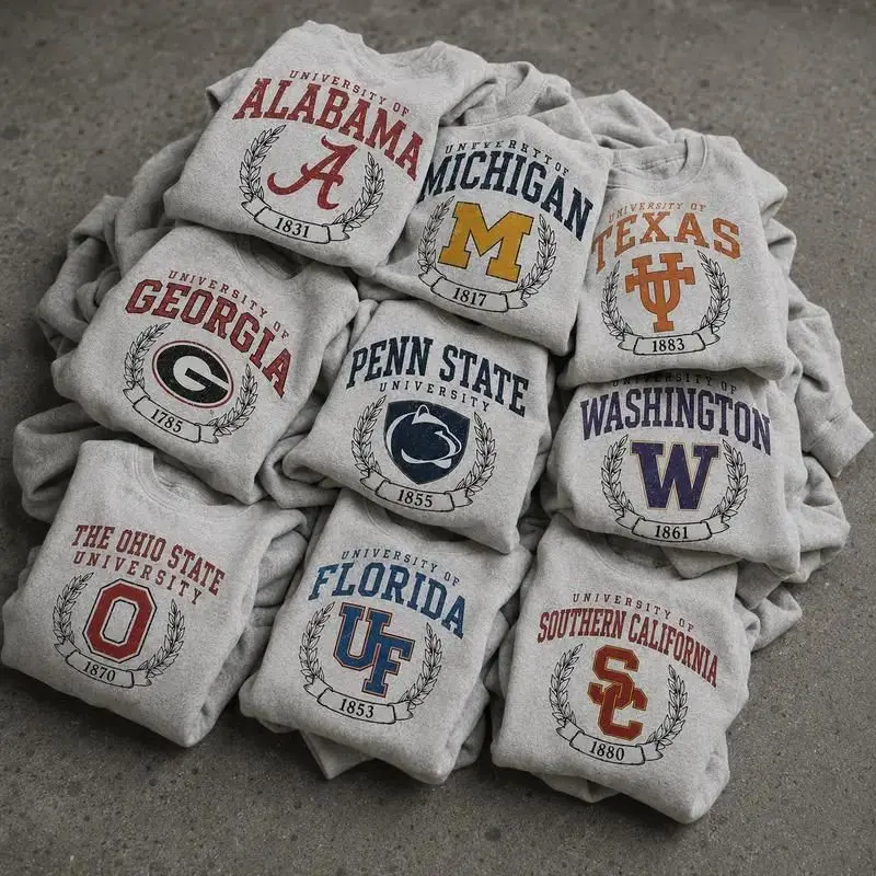 [FREE SHIP] Vintage University Sweatshirt Collection Retro College Graphic Tee Distressed Campus Style Washed Cotton Shirt Classic University Logo Unisex Casual Streetwear Soft Short Sleeve Gift for Men Women Everyday Wear