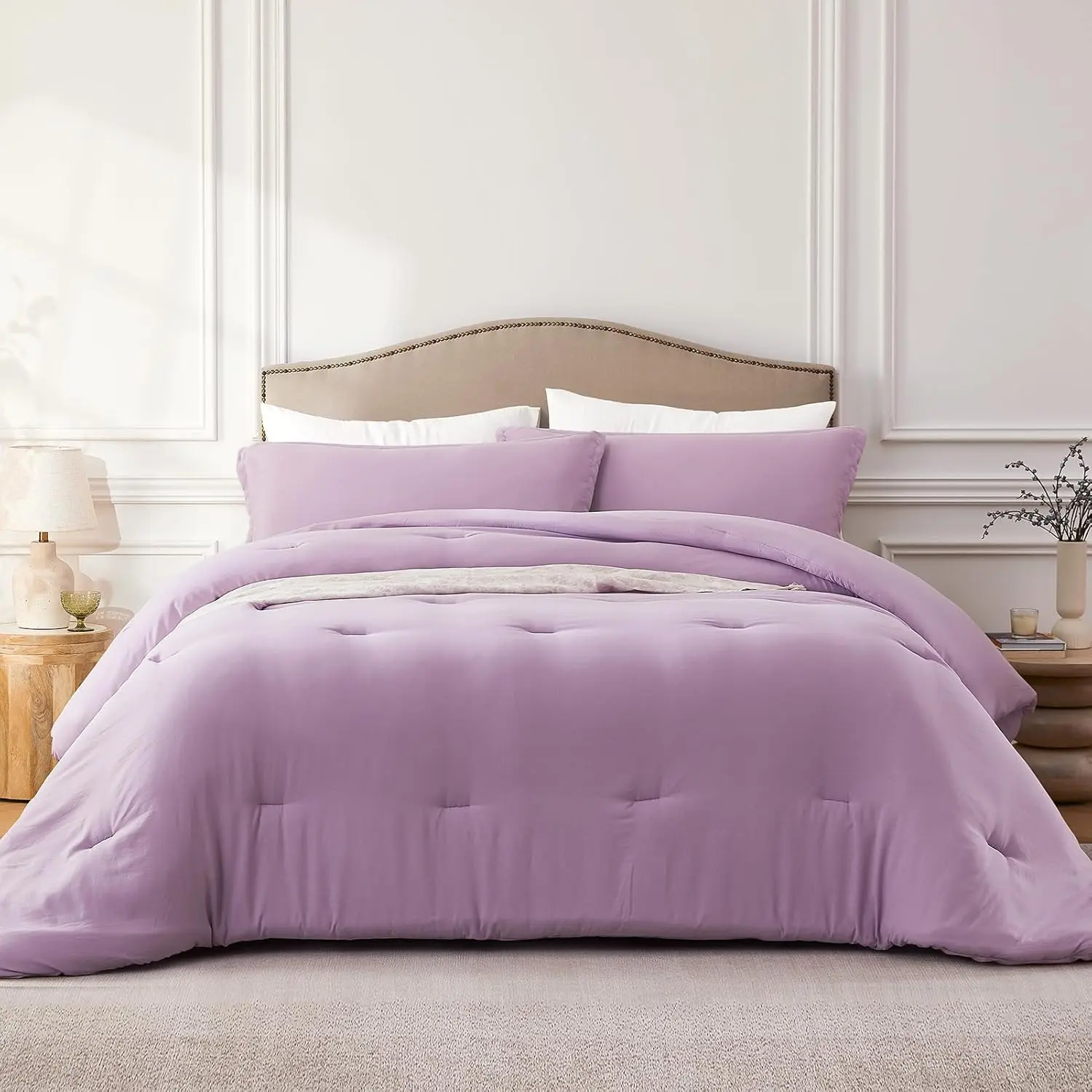 King Comforter Lavenderpurple,3PCS Lightweight Comforter Sets for, King Size(104''*90'' Comforter  2 Pillowcases)