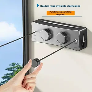 Indoor Clothesline No Drilling, Concealed Extendable Rope, Dual Rope Hanging, Ideal for Balcony and Bathroom, Easy Storage