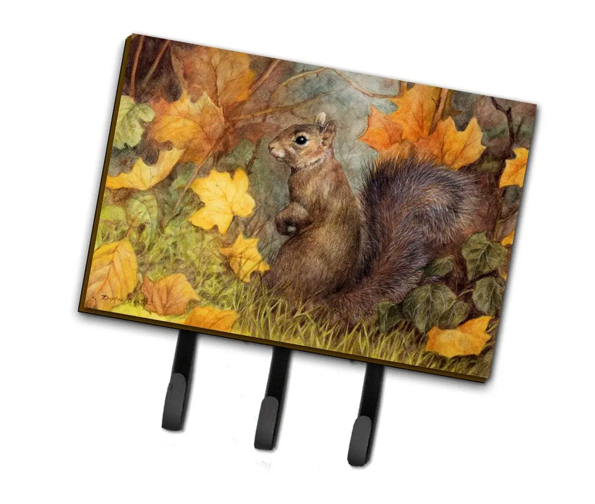 Grey Squirrel & Fall Leaves Decor Triple Hook Holder - Wall Mount Hardboard Tile Key Organizer, Lightweight Home Organizer Hook BDBA0097TH68, 6X2x9 Inch