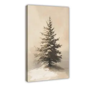 Vintage Christmas Tree Winter Printable Wall Art, Moody Winter Wall Art Farmhouse Print, Tree Painting Antique Home Decor