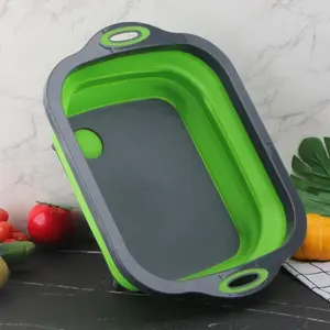 1-piece set of advanced foldable silicone cutting board with filter basket, foldable multifunctional kitchen drainage bowl and cutting board, space saving portable design, integrated small tool for food cutting, rinsing, drainage and kitchen storage