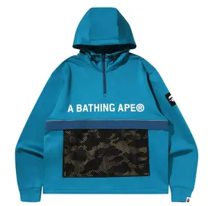 Bape 1st Camo Pocket Double Knit Half-Zip Blue Hoodie Size Medium