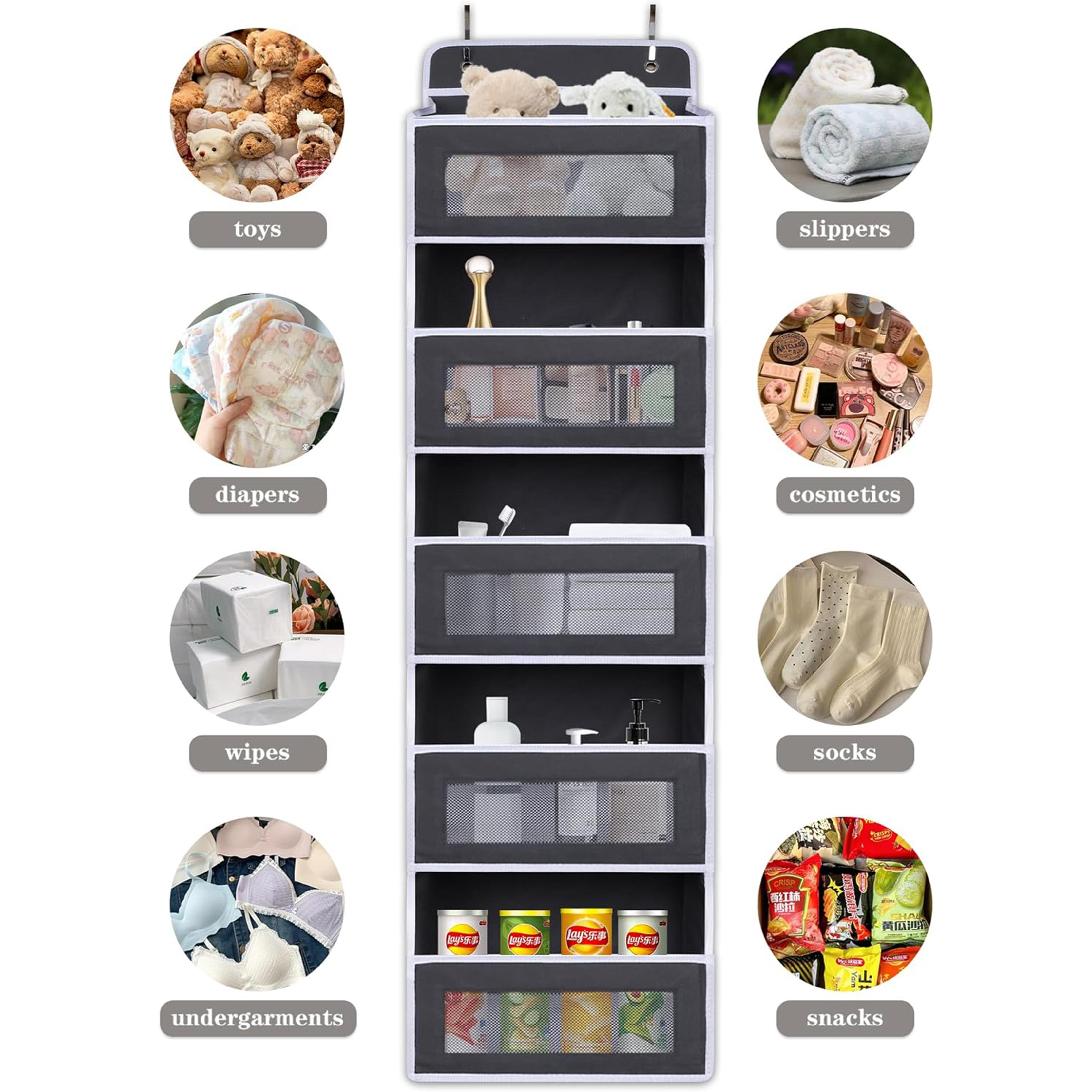 Anti-Tilt Over-The-Door Hanging Bag with 5 Pockets | 44 lb Capacity Weekly Organizer for Clothing, Diapers & Wipes. Perfect for Bedroom, Bathroom, Dorm Storage.