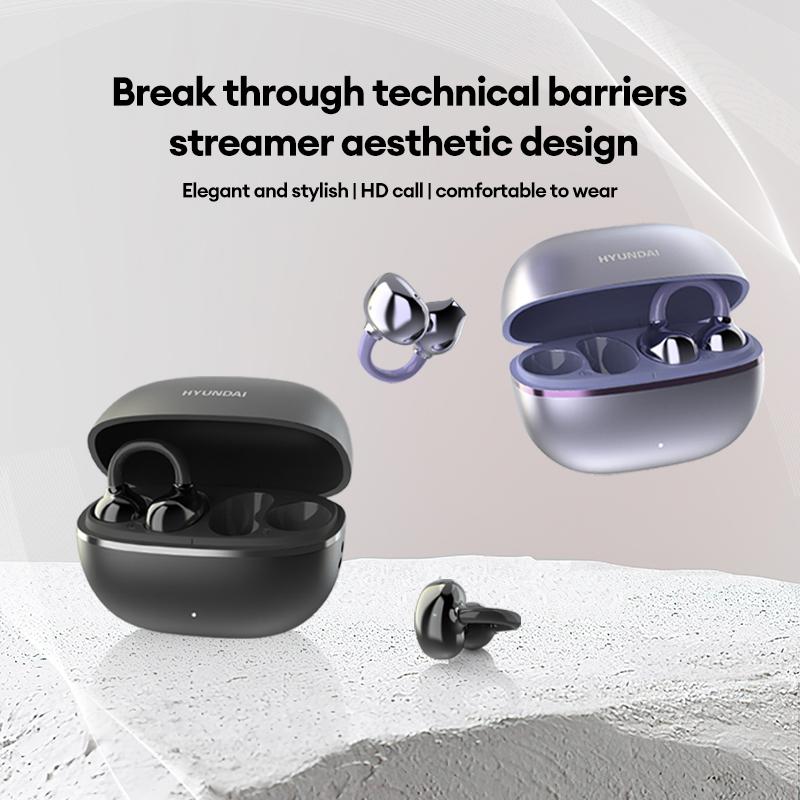 HYUNDAI Earclip C7 Clip-on Design Wireless Earphones, Upgraded Panoramic Sound Headset, Comfortable Wearing & IPX5 Waterproof Sports Earbuds for Work, Fitness