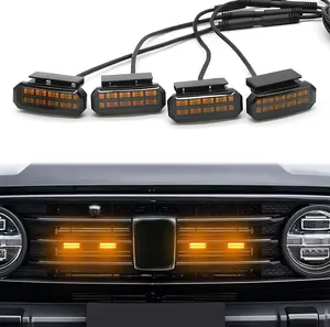 4PCS universal clip on car LED amber front grille light, with wiring harness and fuse, upgraded buckle grille light (yellow)