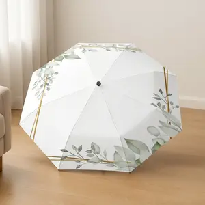 Leaf Gold Edge Automatic Folding Umbrella, Lightweight Compact Travel Umbrella, 8-Rib Strong Frame, Unisex, Halloween Christmas Gift