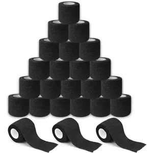 Sensi Wrap Grip Cover Sports Self Bandage Rolls 2-inch x 5-Yards 24pcs (Black)
