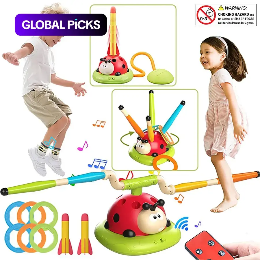 Musical Jump, 1 Set Toss Ring Game Toy and Stomping Launch Rocket Launcher, Outdoor Jumping Toys with Remote Control, Indoor Outside Unisex Toys #GLOBAL PICKS