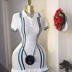 Classic Elegant Style Dress for Women New Vintage Design with Contrast Color Waist-Defining Ruffle Hem Sweater Dress Stretchy Suitable for 80-128 Lbs