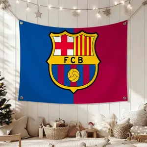 Famous Football Club Barcelona Flags Cheerleading Hand Pulled Flag Multi Size Atmosphere Banner, Portable Outdoor Event Flag & Wall Decor Window Flags for Sports, Parties, Home and Room Decoration, Party Decorations Banners