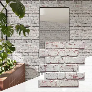 10PCS 3D Self-Adhesive Faux Brick Wall Panels Farmhouse Peel and Stick Wall Tiles 11.8"X11.8" Interior Wall Decor