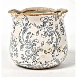 Vintage Ceramic Planter, Vintage Planter Pot with Floral Edges, Ice Crack Flower Pot with Drainge Hole Decorative Planter for Indoor and Outdoor Tuscan Decor Vase Gardening Gift