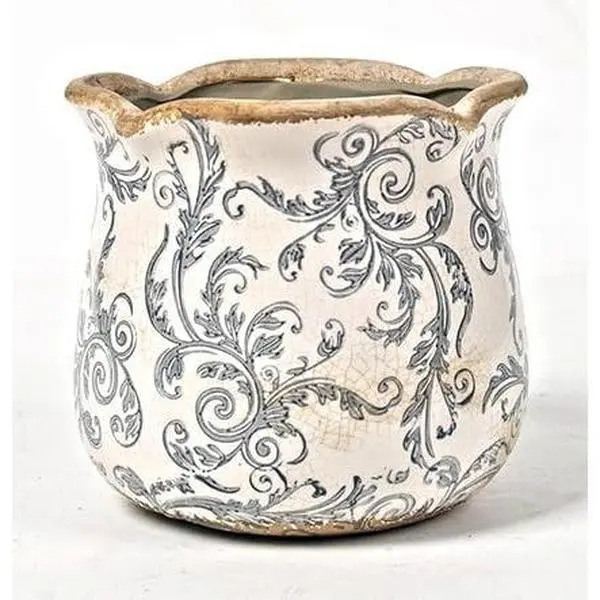 Vintage Ceramic Planter, Vintage Planter Pot with Floral Edges, Ice Crack Flower Pot with Drainge Hole Decorative Planter for Indoor and Outdoor Tuscan Decor Vase Gardening Gift