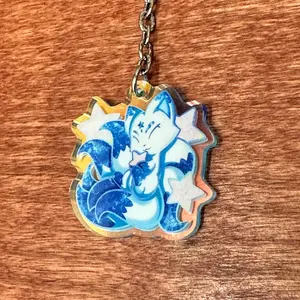 Kawaii Cute Kitsune Rainbow Acrylic Keychain