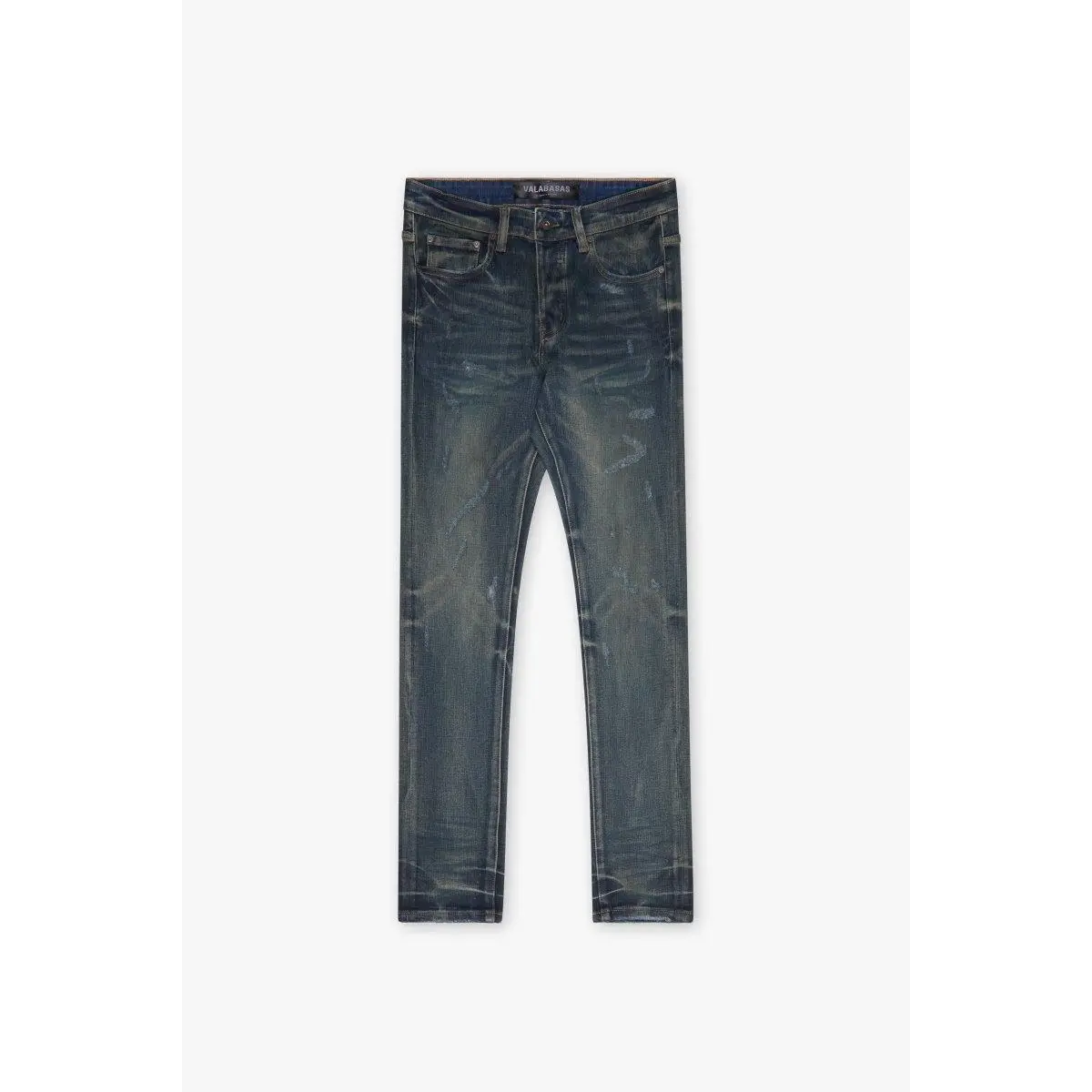 Men's Streetwear Slim-Fitting Skinny Tapered Pants - Vintage Waxed Blue Stretch Denim, Casual Wax Fade Finish, Button Waist, Zip Closure, Cold Wash, Hang Dry