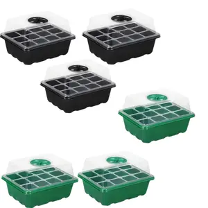 6 Seed Start Trays with Raised Cover, 72 Grid Thickened Seed Start Tray Kit, Plant Growing Set with Adjustable Humidity Vents, Clear Unit Tray and Raised Cover for Greenhouses and Gardens, 3 Green, 3 Black