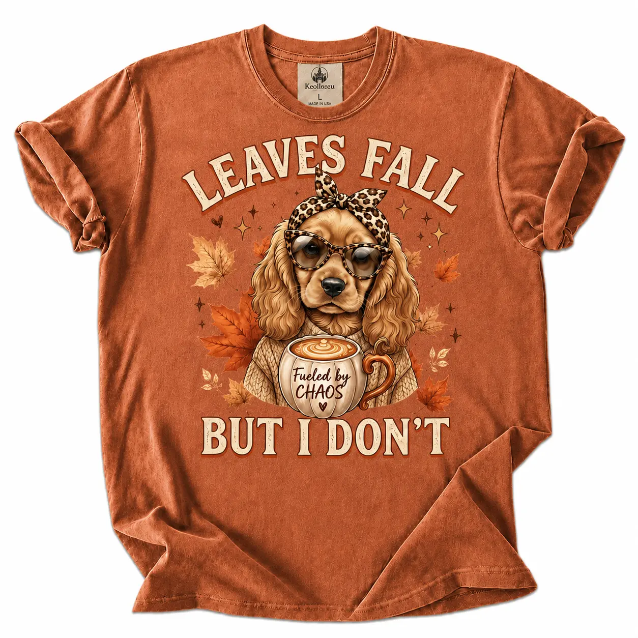 Sassy Cavaliers Dog Breeds Leaves Fall Comfort Colors Pumpkin Latte Graphic Vintage Autumn Cotton Apparel
