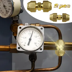 2 PCS Copper Pipe Extension Joint Connectors Copper Fittings Pipe Connector For Air Conditioning Pipe Coupling  Adapters With Flare Nuts And Connectors For Copper Tube Diameter 3/8 and1/4 Inch