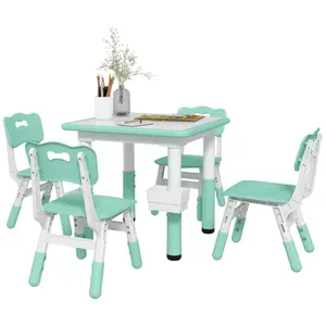High end and high-quality  Kids Table and Chair Set, Height Adjustable 5 Piece Toddler Table and Chair Set with Storage Box, Easy to Wipe Activity Table with 4 Chairs for Ages 18 Months-5 Years, Green,Safe, sturdy, comfortable, and stable