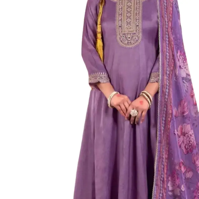 Formal Womenswear Party Wear Silk Butti Anarkali with Pant and Dupatta Set