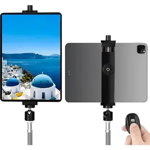 iPad Tripod Mount Adapter with Ball , Universal 360 Rotatable Tablet Clamp Holder with  Remote for iPad Pro 12.9, iPad Air Mini, Galaxy Tab, Selfie Stick(6.2-.8")