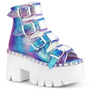 Demonia Ashes-70 Purple Multi Iridescent Vegan Leather Ankle Boots