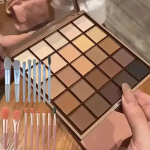 25-Color Eyeshadow Palette + 16-Piece Makeup Brush Set | Macaron-themed Portable Brushes (Lip Brush, Eyeshadow Brushes, Blush Brush, Contour Brush, Eyebrow Brush) | Animal Hair Bristles | Travel-friendly | Makeup Kit Set