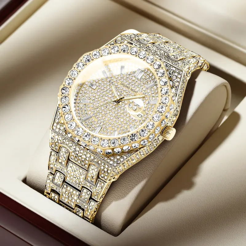 Iced Out Moissanite Watch Men Women Luxury Quartz Waterproof Fashion  Diamond Dress Watch Business Casual Business Daily Wear Valentine's Day  Anniversary Birthday Gift