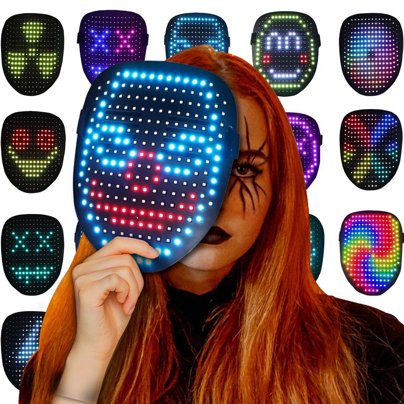 LED Mask, Light Up Mask with Gesture Sensing, Unisex LED Halloween , Christmas Mask with 50 Patterns Glow, Costume Cosplay Party Masquerade ｜ Halloween Gift ｜