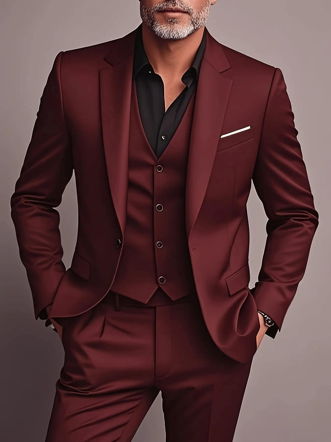 Men's Three-Piece Suit with a Shawl Lapel, Including a Jacket, Trousers, And Vest, Formal Wear Suitable for Weddings And Important Occasions.