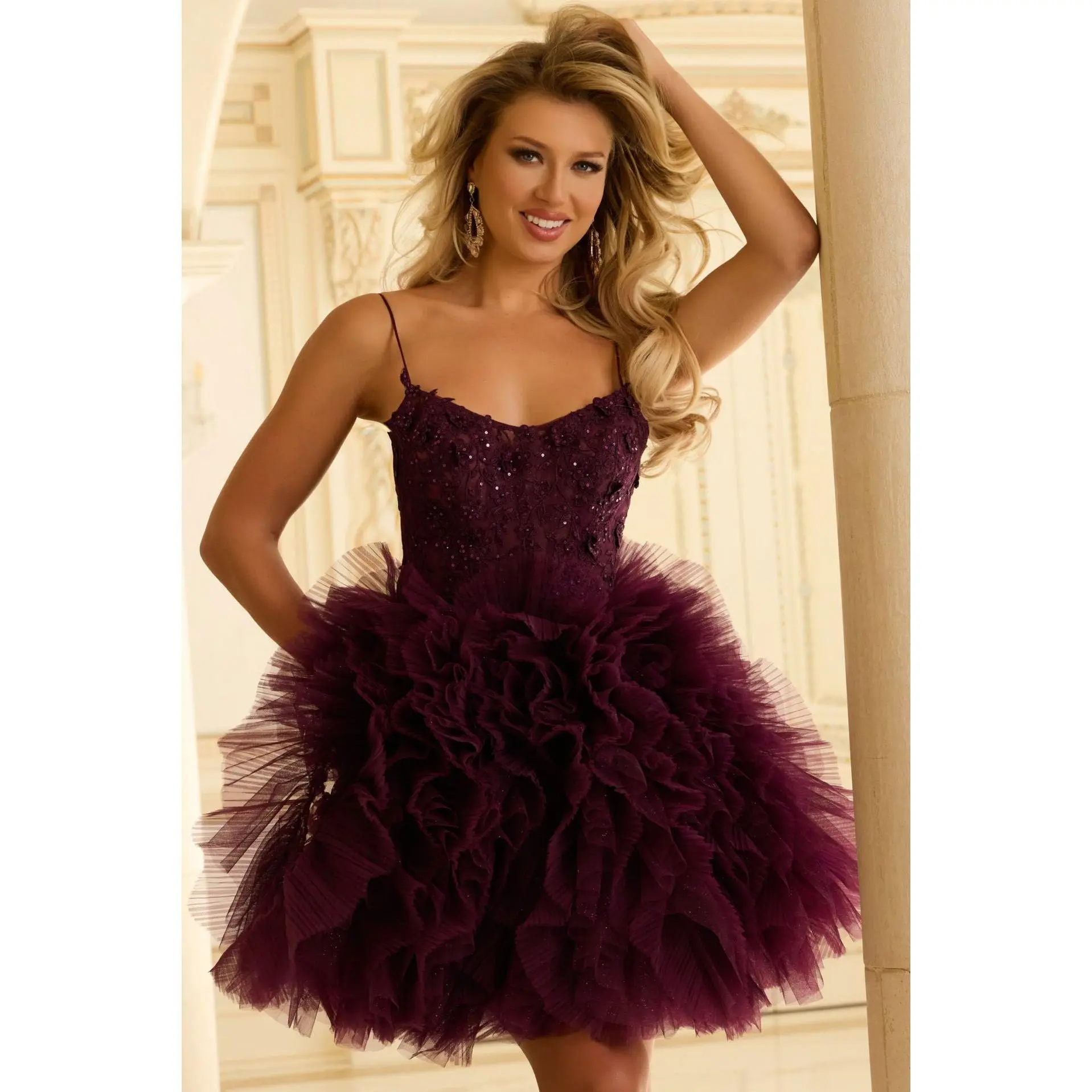 Jovani -45707 Sequin Dramatic Ruffled Tulle Dress