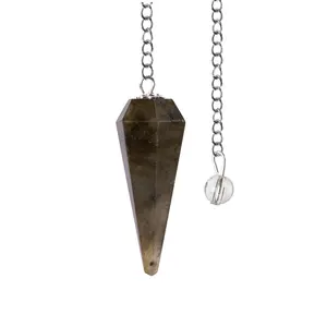Labradorite Pendulum Crystal Divination Tools — Dowsing Pendulum Crystal with Crystal Ball for Meditation, Chakra Healing, Energy Work, Reiki, and Crystal Grid