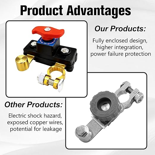 Car Battery Power Cut-Off Switch Breaker, Pure Copper High Conductivity & Stable Transmission Disconnect Switch, Universal Smart Battery Isolator for Car Truck Boat RV Marine Supplies
