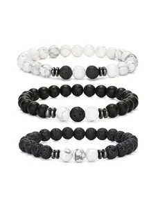 Handmade Trendy Beaded Bracelets Set, Bracelets Stacking, Crystal Bracelets, Turquoise Volcanic Stone Elastic Cord, Unisex Chakra Healing Energy Jewelry Gift